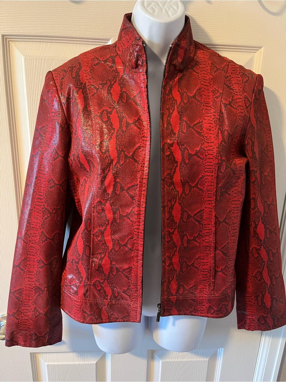 Adler Red Snake-Print Genuine Leather Jacket